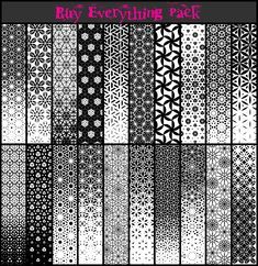 an assortment of black and white patterns with text that reads, ray everything pack 1