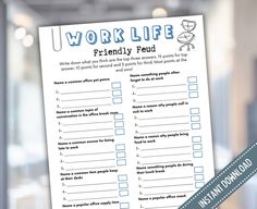 a work life checklist is shown on a piece of paper with the words, friendly feed