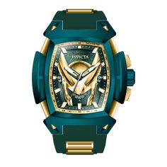 This eye-catching Invicta watch from the Marvel collection is powered by an accurate Quartz movement, with a green, gold case. Its face is decorated by a green, gold, metal dial, and protected by a sturdy Flame Fusion Crystal. A green, gold, silicone, stainless steel band completes this timepiece that can resist water for up to 100 m. In collaboration with Marvel Studios, this masterful collection is comprised of famed superheroes and villains straight from the iconic comic books and motion pict Green Watches With Metal Dial For Outdoor, Green Outdoor Watches With Metal Dial, Green Outdoor Watch With Metal Dial, Gold Outdoor Watches With Analog Display, Gold Outdoor Watch With Metal Dial, Gold Outdoor Watch With Analog Display, Gold Analog Display Watches For Outdoor, Gold Analog Display Watch For Outdoor, Gold Chronograph Watch With Round Dial For Outdoor