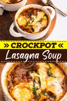 crockpot lasagna soup with cheese and spinach