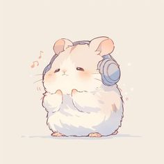 a hamster with headphones on its ears and music notes around it's neck