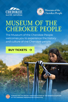 the poster for the museum of the cheroke people shows a woman looking at her scarf