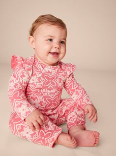 A new print from our Turkey collection, the hand-designed floral print and ruffles take this easy-fit romper next level so they're always picture-perfect. Features an envelope neckline and inner leg snaps for easy dressing and diaper changes. Cotton/spandex means this romper is soft with bit of stretch for wiggly babies. Matching family styles are available in our Sibling Shop. Dress Romper Outfit, Fresh Crop, Perfect Features, Leg Snaps, Fitted Romper, Jersey Skirt, Romper Outfit, Easy Dressing, Outerwear Outfit