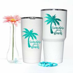 Tumbler Ideas Vinyl, Beach Cup, Somewhere On A Beach, Yeti Cup Designs, Custom Yeti, Yeti Stickers, Yeti Cups, Tumbler Decals, Yeti Decals