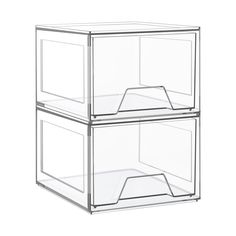 two clear boxes are stacked on top of each other