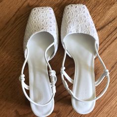 Brand New. Never Worn. Size 11 From Asos. Small Heel (2 Inches). I Bought For My Wedding Shower But Ended Up Wearing Another Pair. White Flats For Spring, White Flat Heels For Spring, Croc Heels, Clear Strap Heels, Platform Shoes Heels, Mid Heel Shoes, Asos Shoes, High Heel Mules, Sparkly Heels