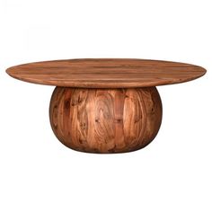 a wooden table with a round top on it's base, made out of wood