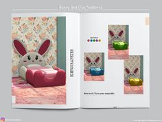 an open book with pictures of bunny beds for toddlers