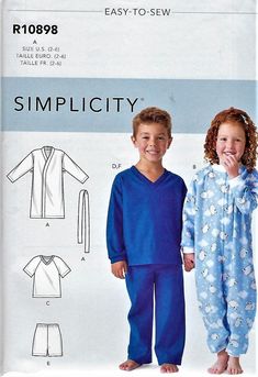 F YOU HAVE A FAVORITE VOGUE AND NEED TO KNOW IF IT'S AVAILABLE JUST EMAIL. I WILL RESPOND RIGHT AWAY. WE KEEP OUR PRICES REASONABLE ALONG WITH SHIPPING. IF YOU LOVE TO SEW AND NEW SIMPLICTY IS YOUR FAVORITE, THIS LISTING IS FOR YOU! THIS PATTERN IS IN NEW CONDITION, UNCUT AND IN FACTORY FOLDS From 2020 $19.95 17 pattern pcs Simplicity #9214/R10898~Children's Cozywear~Children's long-sleeved robe with front neckband & tie belt; zip front jumpsuit; tops have long or short raglan sleeves & Kids Pajamas Pattern, Childrens Pyjamas, Pajama Pattern, Modern Sewing Patterns, Paper Sewing Patterns, Sewing Patterns For Kids, One Piece Pajamas, Simplicity Sewing, Couture Vintage