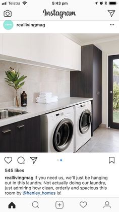 an instagram page with a photo of a washer and dryer in it