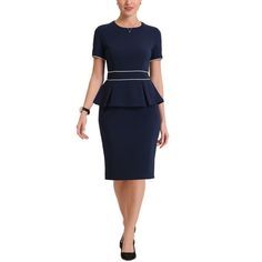 This women bodycon dressis elegant and professional style, shows your unique personal charm and produces a slimming visual effect. Ruffles peplum detail at waiston the business dress can draw out the leg and charming looks in the office. Perfect for casual indoor daily wear and outdoor business activities like work, office, interview, meeting, formal occasion wear and so on. Pair withhigh heel and handbag for an elegant and urban chic lady outfit. Measurement (in inches) International Size------ Lady Outfit, Woman Office, Business Activities, Short Sleeve Bodycon Dress, Office Dresses For Women, Womens Sheath Dress, Work Dresses For Women, Professional Style, Women Bodycon Dress