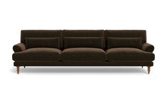 a brown couch sitting on top of a white floor