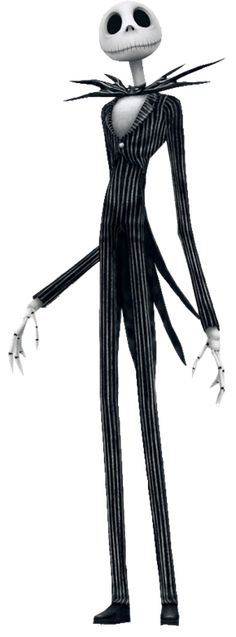 the animated character jack skellingy is dressed in black and white pinstripe