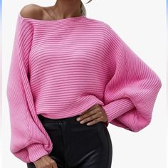 Adorable Barbie Pink Batwing Sweater Oversized Soft And Stretchy Viscose Ottoman Rib Boat Neck New With Tags Office Sweater, Solid Color Sweater, Dolman Sleeve Sweater, Bateau Neck, Chic Bedroom, Cozy Sweater, Loose Sweater, Fashion Seasons, Winter Clothes