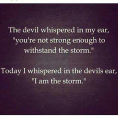 the devil whipped in my ear, you're not strong enough to whisk the storm