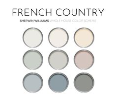 This listing is for an French Country color scheme, created with Sherwin Williams paint colors and featuring many best-selling colors. I have carefully selected a range of 9 colors for this palette, and included options for walls, trim, furniture, cabinets and doors. Sherwin Williams has hundreds of paint colors, each with their own unique undertones. This can make choosing the right paint colors hard. The colors in this collection were carefully selected to coordinate with ea French Country Color Schemes, Country Color Scheme, French Country Paint Colors, Country Paint Colors, French Country Color Palette, Farmhouse Paint Colors Interior, Cottage Paint Colors, French Country Colors, Colors For Home