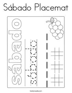 a coloring page with the words sabado placemat on it and grapes in front