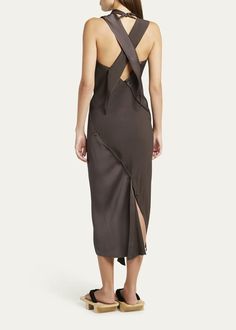 SETCHU Origami Midi Dress 3 - Brown | Editorialist Modern Sleeveless Maxi Dress For Cocktail, Modern Sleeveless Cocktail Maxi Dress, Modern Sleeveless Silk Dress, Origami Dress, Brown Midi Dress, Denim Midi Dress, Grey Midi Dress, Dress Home, Pink Midi Dress