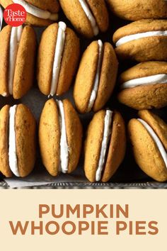 pumpkin whoopie pies are stacked on top of each other in a box