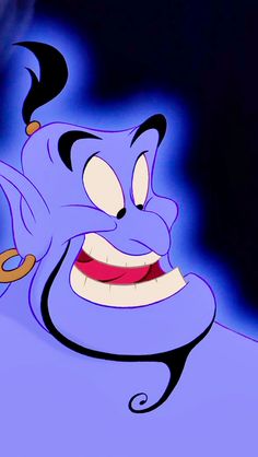 an evil looking cartoon character with big eyes and mouth wide open in the middle of a dark blue background