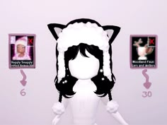 a white mannequin with black hair and cat ears