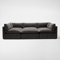 Pillowy soft with a modern style. The Lola 6-Piece Pit Sectional elevates your space with minimalist detailing, cloud-like comfort and oversized seating you just want to burrow in. | Lola 6-Piece Pit Sectional in Charcoal | by Value City Furniture Pit Sectional Sofa Movie Rooms, Charcoal Sectional Living Room, Pit Sofa, U Sectional, Pit Sectional, 3 Piece Sofa, Grey Sectional, American Signature Furniture, Value City Furniture