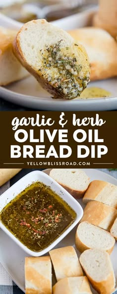 garlic and herb olive oil bread dip on a plate