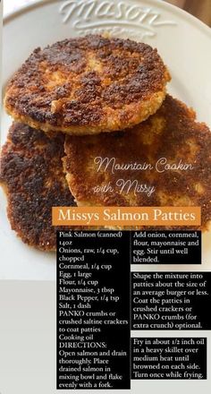 the menu for miss salmon patties is shown in this screenshot from their website