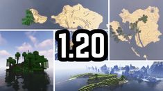 several different pictures of the same island in minecraft, including two islands and one island