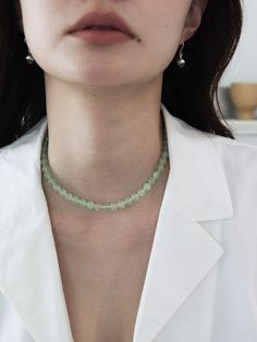 VINOOM is a space filled with inspiration, pursuing a harmony between a vintage mood and sophisticated sensibility, and presenting Vinoom's unique designs derived from various inspirations.- Natural prehnite gemstone ball necklace like green grapes- The charm of a light green, pure gemstone- Comfortable fit thanks to hook closure- Basic item to wear Elegant Round Jade Crystal Necklaces, Elegant Green Necklace With Natural Stones, Elegant Green Necklaces With Natural Stones, Elegant Jade Crystal Necklaces With Round Beads, Elegant Jade Necklace For Healing, Elegant Jade Crystal Necklace With Round Beads, Formal Green Necklace With Gemstone Beads, Elegant Green Jade Crystal Necklace, Classic Green Gemstone Beads Necklace