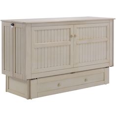 a white wooden cabinet with two drawers