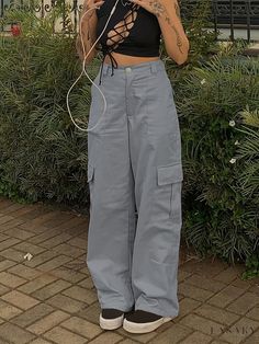 Lasaky - Vintage Style Loose Fit High Waist Straight Leg Jeans with Oversized Fashionable Pockets High Waist Straight Leg Jeans, Baggy Cargo Pants, Loose Fashion, Jeans Cargo, Denim Patterns, Style Cargo, Long Sleeve Knit Dress, Women Street, Pants Large