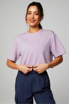 Crop to it. This boxy tee is cropped to perfection. It's cut in 100% cotton jersey that feels ultra-lightweight and pairs effortlessly with leggings, shorts, and sweats. Female Activewear, Tops Short Sleeve, Leggings Shorts, Boxy Tee, Cropped Tee, Crop Tee, Active Wear For Women, Short Sleeves Tops, Sleeve Top