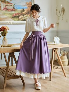 Color: Purple Suit With Bow Tie, Size: L Purple Uniform Aesthetic, Purple Skirt Long, Purple Cottagecore Outfit, Purple Academia Outfit, Cute Outfits Purple, English Tea Party Outfit, Purple Outfits For Women Classy, Yellow And Purple Outfit, Lilac Clothes