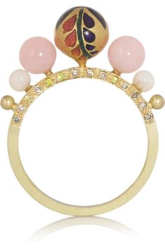 Alice Cicolini Kimono Opal ring in 18-carat gold with diamond and opal Japanese Kimono Pattern, Contemporary Jewellery Designers, Pink Kimono, Yellow Diamonds, Kimono Pattern, Milky White, Shiny Things, Contemporary Jewellery