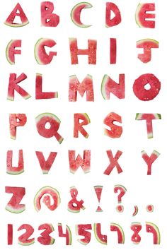 watermelon letters and numbers are shown in this image