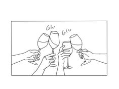 three people toasting with wine glasses in front of them, while the other hand holds up