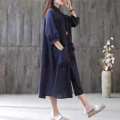 ★Please leave your phone number to me while you place the order! ★Material: linen **.♥.**'.♥.**'.♥.**'.♥.**'.♥.**'.♥.** Size Measurements: Size(L) shoulder is 38 cm/15'' sleeve is 36 cm/14.2'' bust is 144 cm/56.7'' length is 110 cm/43.3'' The model height is 160 cm, weight is 45KG ♥Custom-made♥ Please tell me your Weight, Height, Bust measurement. The basic measurements we need for making your order. Custom order need extra $15 and more one week. Relaxed Fit Blue Linen Knee-length Dress, Blue Knee-length Linen Dress With Relaxed Fit, Blue Linen V-neck Dress, Oversized Linen Maxi Dress With V-neck, Navy Summer Dress, Medium Wash Cotton A-line Denim Dress, Linen Tunic Dress, Linen Dresses, Custom Made