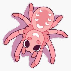 a pink spider sticker with eyes on it's back and arms, sitting in front of a white background