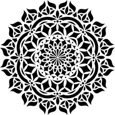 a black and white circular design with leaves in the shape of a flower on a white background