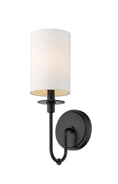 a wall light with a white shade on the top and bottom part of it's arm