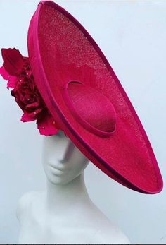 This stunning handmade saucer style hat design is created using traditional blocking techniques with the addition of handmade stunning roses this piece can be created in a variety of colours and is a real statement piece perfect for a mother of the bride or wedding guest sure to cause a stir at any event. Steeplechase Hats, Saucer Hat, Hut Design, Rose Headpiece, Cheltenham Races, Philip Treacy Hats, Kentucky Derby Wedding, Mother Of The Bride Hats