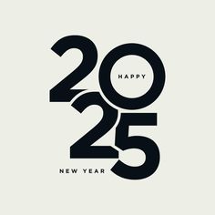 a black and white happy new year card with the number twenty five in it's center