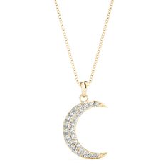 Elegant Diamond Necklace With Moon Charm, Elegant Moon-shaped Diamond Necklace, Elegant Moon Shaped Diamond Necklace, Celestial Crescent Necklace With Diamond Accents, Diamond Half Moon Phase Necklace, Elegant Necklace With Moon Charm And Cubic Zirconia, Elegant Crescent Diamond Necklace, Crescent Moon Charm Diamond Necklace, Elegant Cubic Zirconia Necklace With Moon Charm