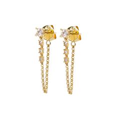 Diamond Chain Drop Earrings  - 14KT Gold - Monisha Melwani Jewelry