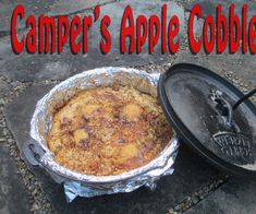 an apple cobble pie sitting on top of a metal pan