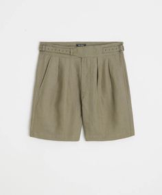 7" Irish Linen Gurkha Short in Faded Surplus Bermuda Shorts With Belt Loops For Summer, Belted Linen Shorts For Summer, Classic Summer Shorts With Belt Loops, Classic Bermuda Shorts With Belt Loops, Classic Knee-length Shorts With Belt Loops, Classic High-waisted Shorts With Belt Loops, High-waisted Linen Shorts With Belt Loops, Classic High Waist Shorts With Belt Loops, Sweatshorts Shorts