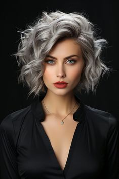 Fluffy Wolf Cut, Grey Curly Hair, Layered Haircuts For Medium Hair, Gray Hair Highlights, Wolf Cut, Haircuts For Medium Hair, Haircut And Color, Grey Hair Color, Hair Color And Cut