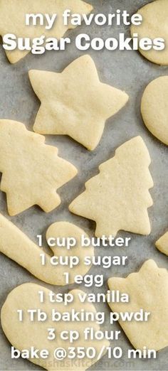 cookies are arranged in the shape of christmas trees and snowflakes, with instructions for how to make sugar cookies