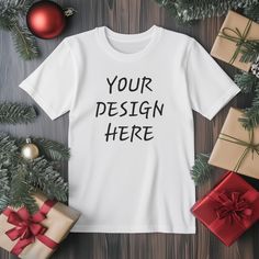 Hi there! 👋 Transform the presentation of your designs with our high-quality Christmas tshirt mockup,  specially designed for demanding creators and online entrepreneurs. Whether you are a graphic designer, seller of personalized Christmas tee shirt, or an online store owner, our Christmas mockups will allow you to showcase your creations in the best light. Product Features: - High Quality: Our Christmas mockups are meticulously crafted to offer a realistic and attractive representation of your Christmas Tshirt Mockup, Gift Crew Neck T-shirt With Sublimation Print, Sublimation Print Crew Neck T-shirt For Gift, Crew Neck T-shirt With Sublimation Print As Gift, Customizable Crew Neck Christmas T-shirt, Christmas Custom Print Short Sleeve T-shirt, Christmas Short Sleeve T-shirt With Custom Print, Gift Crew Neck T-shirt With Custom Print, White Crew Neck T-shirt For Gift